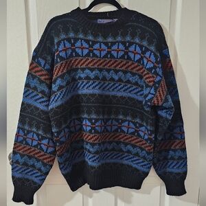 Men's Black and Blue Patterned Sweater